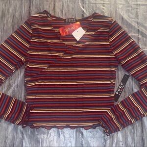 💞 New Women’s Size Large Poof Apparel Striped Lettuce Edge Long Sleeve Tee
